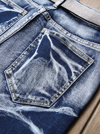 Дънкови джинси, средна талия, права кройка, еластични, тай дай принт, пясъчно измиване, мултиджобни, 75% памук