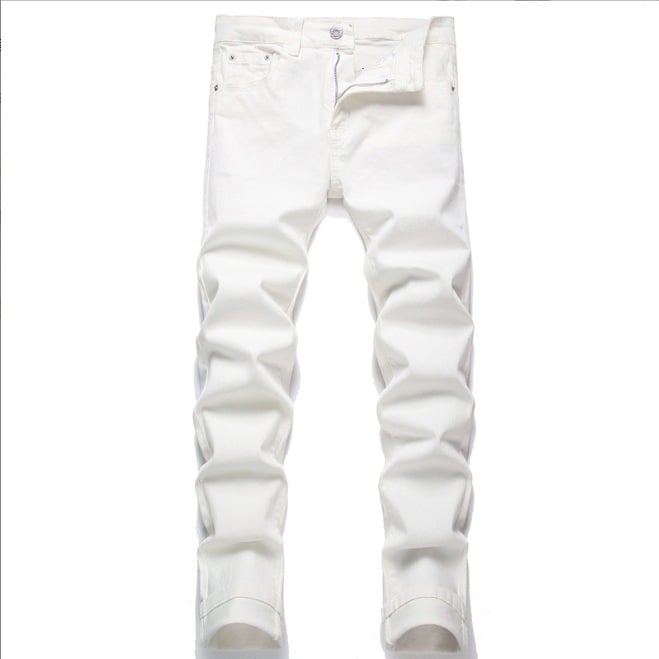 Džinsai su penkiais kišenėmis, tiesus kirpimas, vidurio juosmuo, išskalbtas medvilnės audinys, vidutinė elastingumas