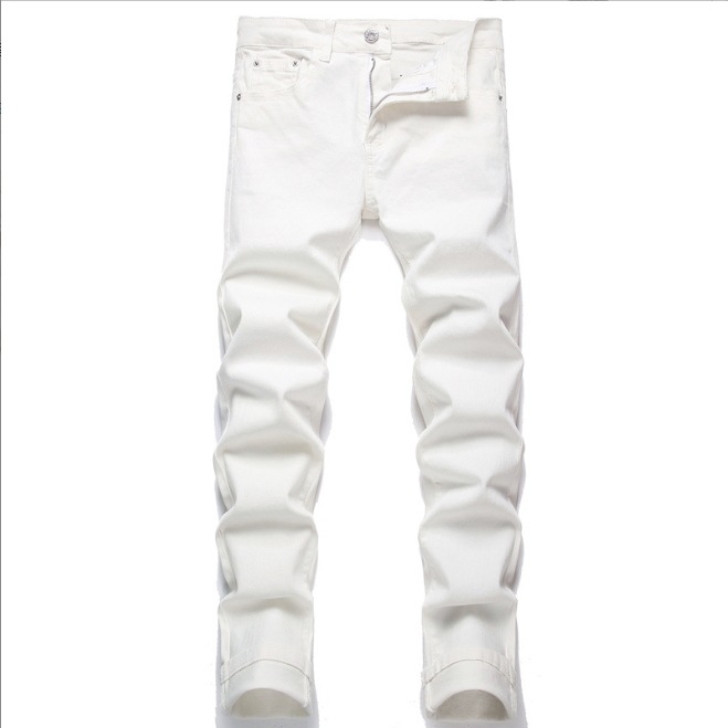 Džinsai su penkiais kišenėmis, tiesus kirpimas, vidurio juosmuo, išskalbtas medvilnės audinys, vidutinė elastingumas