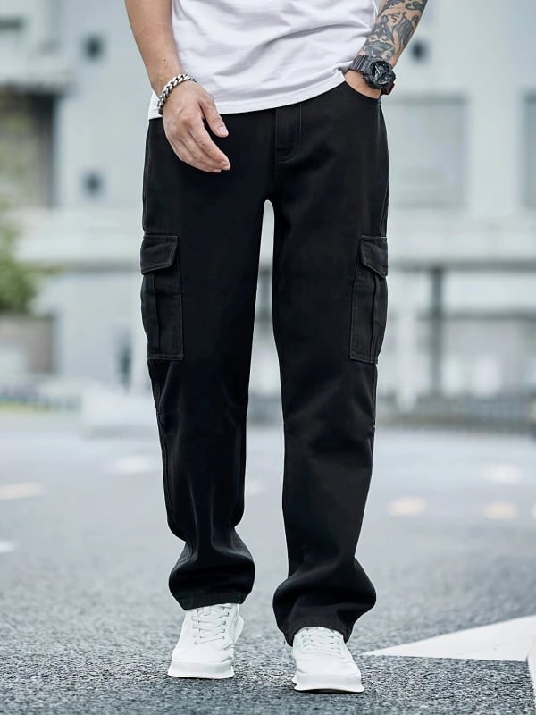 Vyriniai džinsai, plačios kelnės, vidutinis liemuo, užtrauktukas, medvilnė 70–80%