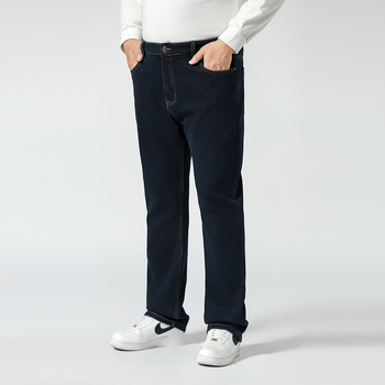 Džinsai, vintage tiesaus silueto, žieminis džins su fliso įdaila, vidurinis juosmuo, užtrauktukas, kelios kišenės