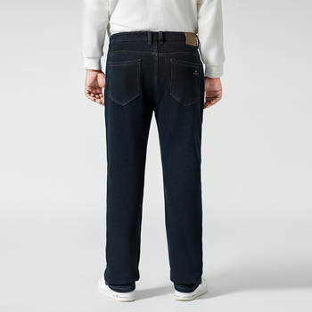 Džinsai, vintage tiesaus silueto, žieminis džins su fliso įdaila, vidurinis juosmuo, užtrauktukas, kelios kišenės