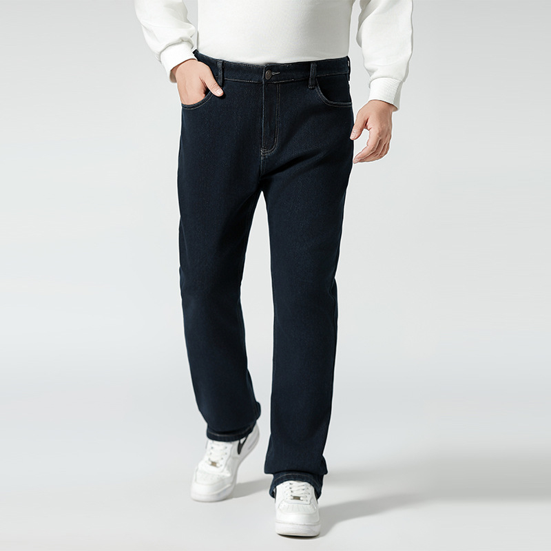 Džinsai, vintage tiesaus silueto, žieminis džins su fliso įdaila, vidurinis juosmuo, užtrauktukas, kelios kišenės