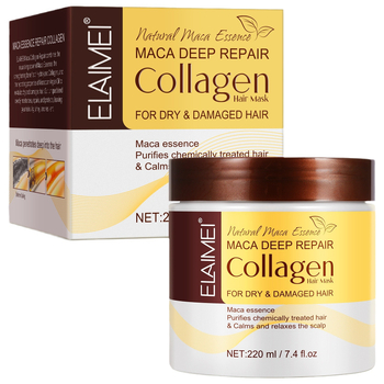 Elaimei Maca Kolageninė plaukų kaukė – Drėkina ir maitina, Lygina, Kontroliuoja frizą, Atkuria pažeistus plaukus po cheminės apdorojimo