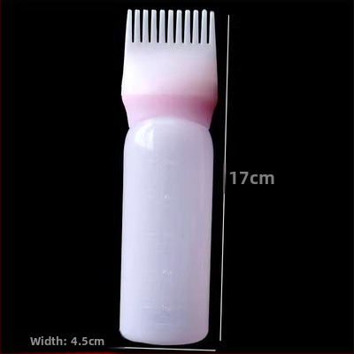 Bočica za bojanje kose s aplikatorom nalik češlju i posudom za kremu za bojanje, za salon