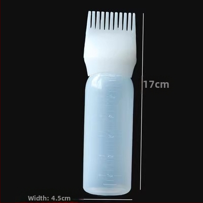 Bočica za bojanje kose s aplikatorom nalik češlju i posudom za kremu za bojanje, za salon