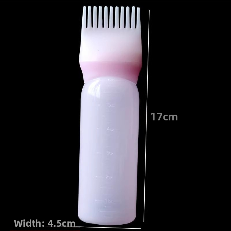 Bočica za bojanje kose s aplikatorom nalik češlju i posudom za kremu za bojanje, za salon