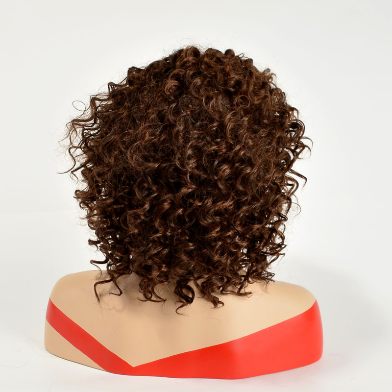 Περούκα με κοντές μπούκλες — στυλ Εθνικός Άνεμος, μοντέλο 7028, θερμοανθεκτικό νημάτιο, μεσαία φράντζα, φυσική εμφάνιση