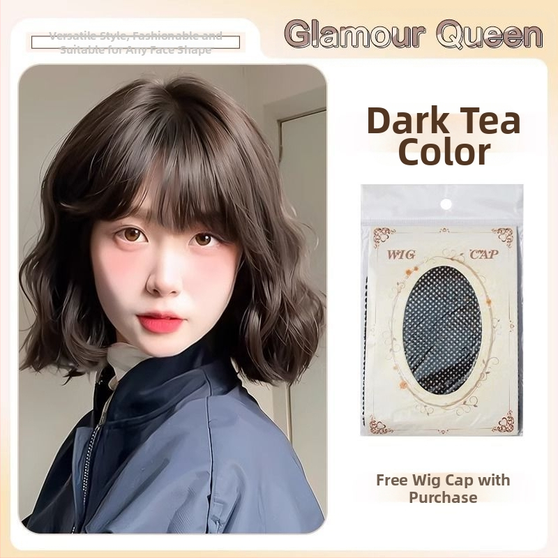 Γυναικεία περούκα με φυσικό βλέμμα, κοντή κατσαρή μπούκλα σε κυματοειδή μορφή, ίνες ανθεκτικές σε υψηλή θερμοκρασία, μηχανική επεξεργασία, όχι βαφή με ζεστό χρώμα, αφέλειες: ευθείες ή κεκλιμένες