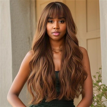 Parūka ar garām cirtām un gaisīgām bangs, augstas temperatūras šķiedra, Korejas stilā, modelis 131, var krāsot