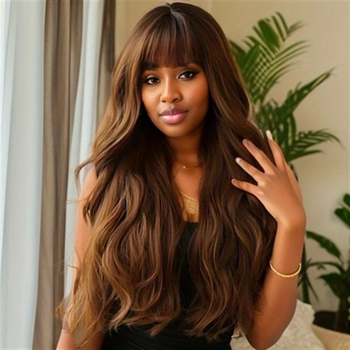 Parūka ar garām cirtām un gaisīgām bangs, augstas temperatūras šķiedra, Korejas stilā, modelis 131, var krāsot