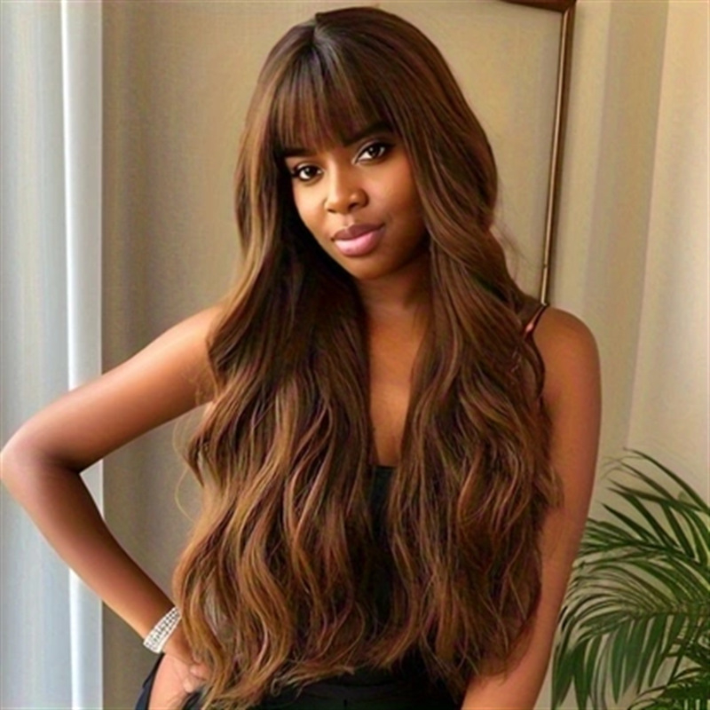 Parūka ar garām cirtām un gaisīgām bangs, augstas temperatūras šķiedra, Korejas stilā, modelis 131, var krāsot