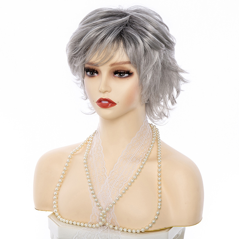 Περούκα κοντή σγουρή, στυλ Ρουλί, μοντέλο 8057, για κυρίες, ίνες υψηλής θερμοκρασίας, φράντζα ευθεία ή κεκλιμένη, τεχνική επεξεργασία