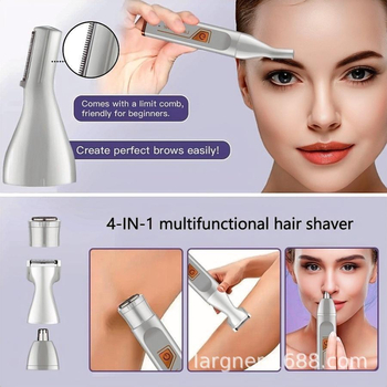 Električni brijač 4-u-1 za tijelo i obrve sa LED zaslonom, ugrađena baterija 500–800 mAh, do 60 minuta rada, niska buka