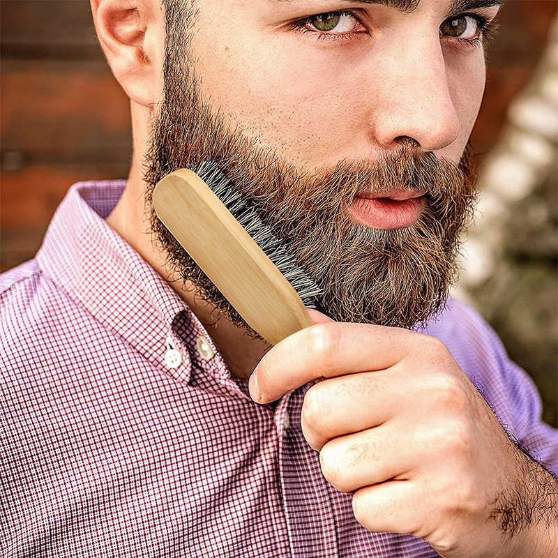 FG Бамбуков комплект за мъже за брада и коса — гребен за оформяне и почистваща четка, персонализирана опаковка