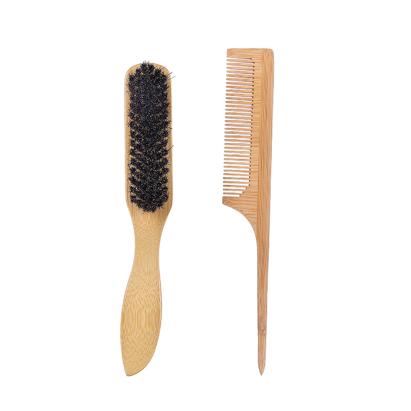 FG Бамбуков комплект за мъже за брада и коса — гребен за оформяне и почистваща четка, персонализирана опаковка