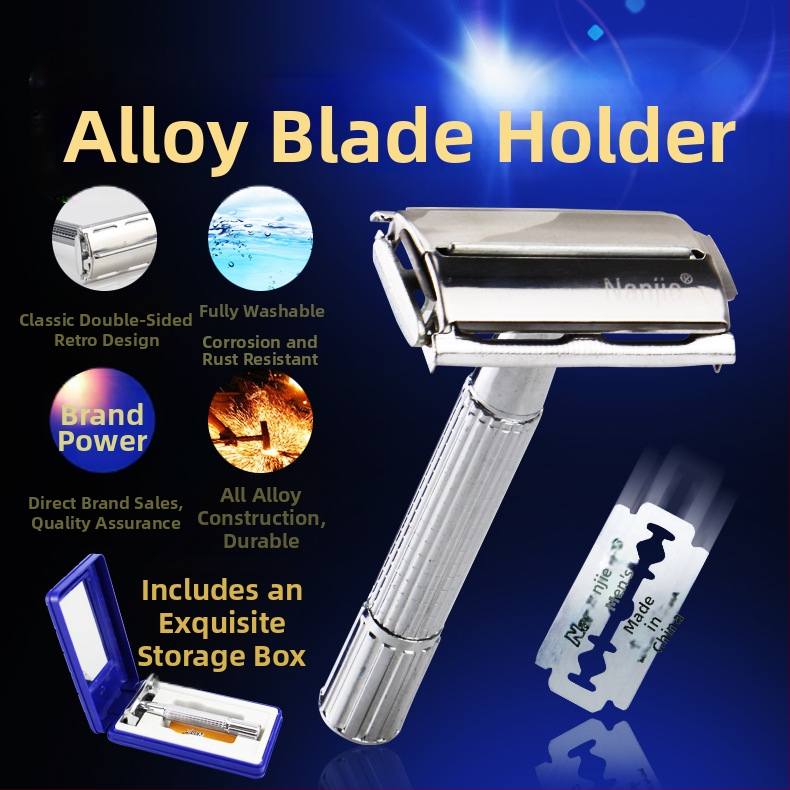 Ръчен изцяло метален двустранен бръснач с лезвие от неръждаема стомана, роторна глава