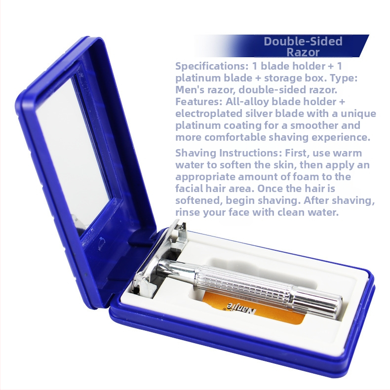 Ръчен изцяло метален двустранен бръснач с лезвие от неръждаема стомана, роторна глава