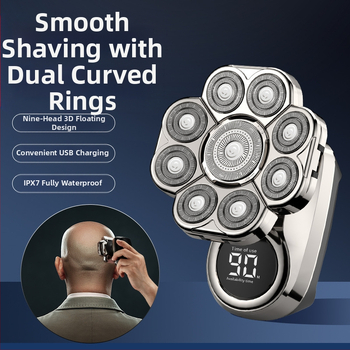 Elektriskais skuveklis ar rotējošu daudzslāņu galvu (>4), iekšējā akumulatora 500–800 mAh, darbības laiks 2 stundas, pilnīgi mazgājams