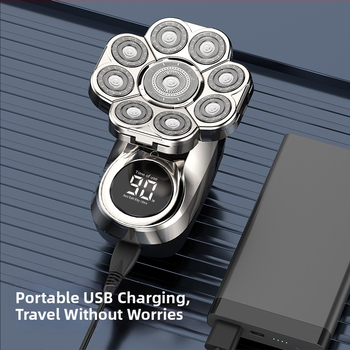 Elektriskais skuveklis ar rotējošu daudzslāņu galvu (>4), iekšējā akumulatora 500–800 mAh, darbības laiks 2 stundas, pilnīgi mazgājams