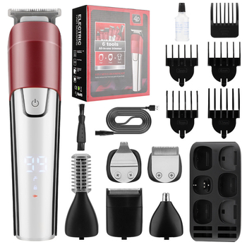 Електрическа подстригваща машинка с LCD дисплей, шест в едно, ножове от неръждаема стомана, вградена презареждаща се батерия 500–800 mAh, време на работа 1–3 часа