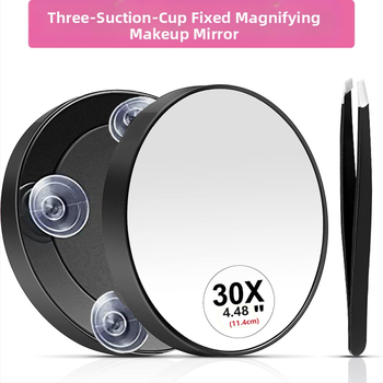 Козметично огледало с вакуумна чашка, кръгло, увеличения 10×/20×/30×, ABS рамка и алуминиево огледало