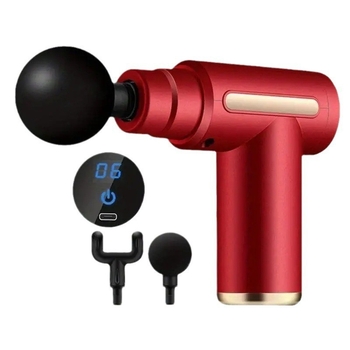 Miniportatyvinis fascijos masažo pistoletas su LCD ekranu ir 4 galvutėmis, šepetinis variklis, 1000–1200 mAh baterija, triukšmas 36–45 dB