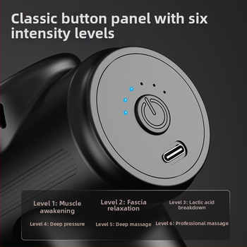 fasijos masažo įrankis su įkraunama baterija, be šepetėlių variklio, 4 antgaliai, 5 greičiai, 2000–4000 mAh baterija, triukšmas 36–45 dB