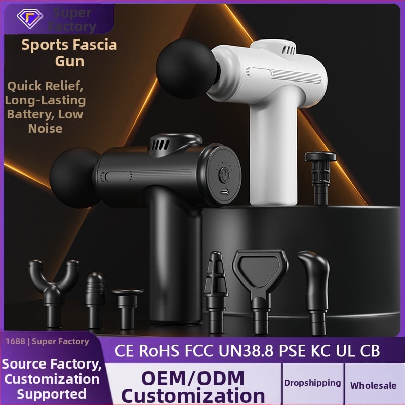 fasijos masažo įrankis su įkraunama baterija, be šepetėlių variklio, 4 antgaliai, 5 greičiai, 2000–4000 mAh baterija, triukšmas 36–45 dB