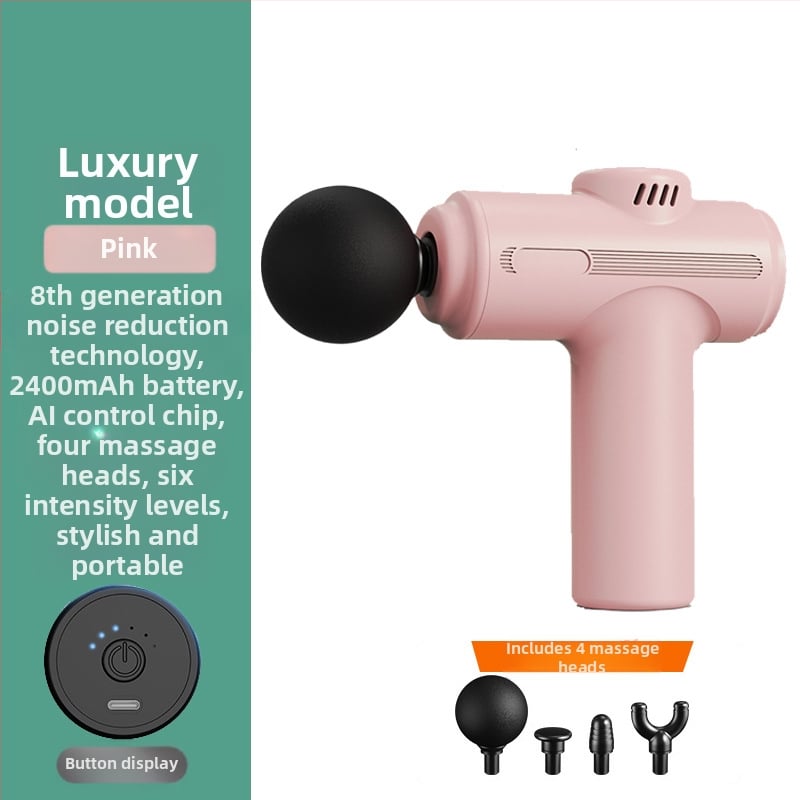 fasijos masažo įrankis su įkraunama baterija, be šepetėlių variklio, 4 antgaliai, 5 greičiai, 2000–4000 mAh baterija, triukšmas 36–45 dB