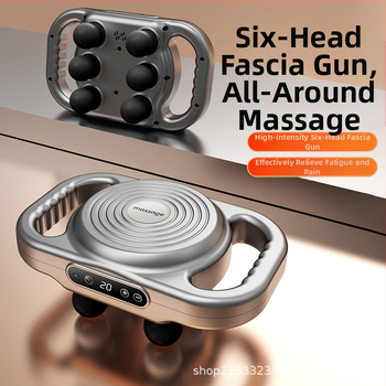 Šešių galvų fascia masažuoklis giliesiems audiniams, rankinis masažuoklis su bešepetėliu varikliu, įmontuota baterija 2000–4000 mAh, LCD ekranas su keliomis pavaromis, triukšmas mažiau nei 36 dB