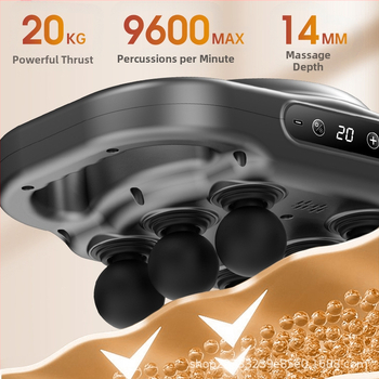 Šešių galvų fascia masažuoklis giliesiems audiniams, rankinis masažuoklis su bešepetėliu varikliu, įmontuota baterija 2000–4000 mAh, LCD ekranas su keliomis pavaromis, triukšmas mažiau nei 36 dB