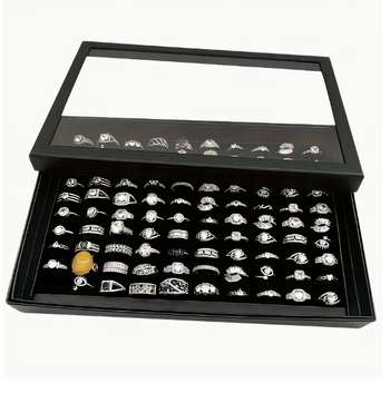 Δίσκος επίδειξης κοσμημάτων με καπάκι για δαχτυλίδια και σκουλαρίκια, 100 τρύπες, κατασκευή από χαρτόνι, προέλευση Yiwu, Zhejiang