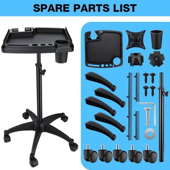 Τροχήλατη μονάδα αποθήκευσης κομμωτηρίου με δίσκο — Πολυλειτουργική, Φορητή, Περιστρεφόμενη, Αφαιρούμενη (1 ράφι, τοποθέτηση σε δάπεδο)