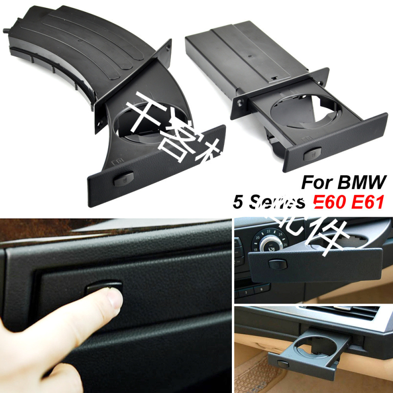 BMW E60 puodelio laikiklis – ABS, suderinamas su modeliais 525, 528, 530, 535, 545; montavimas prie prietaisų skydelio