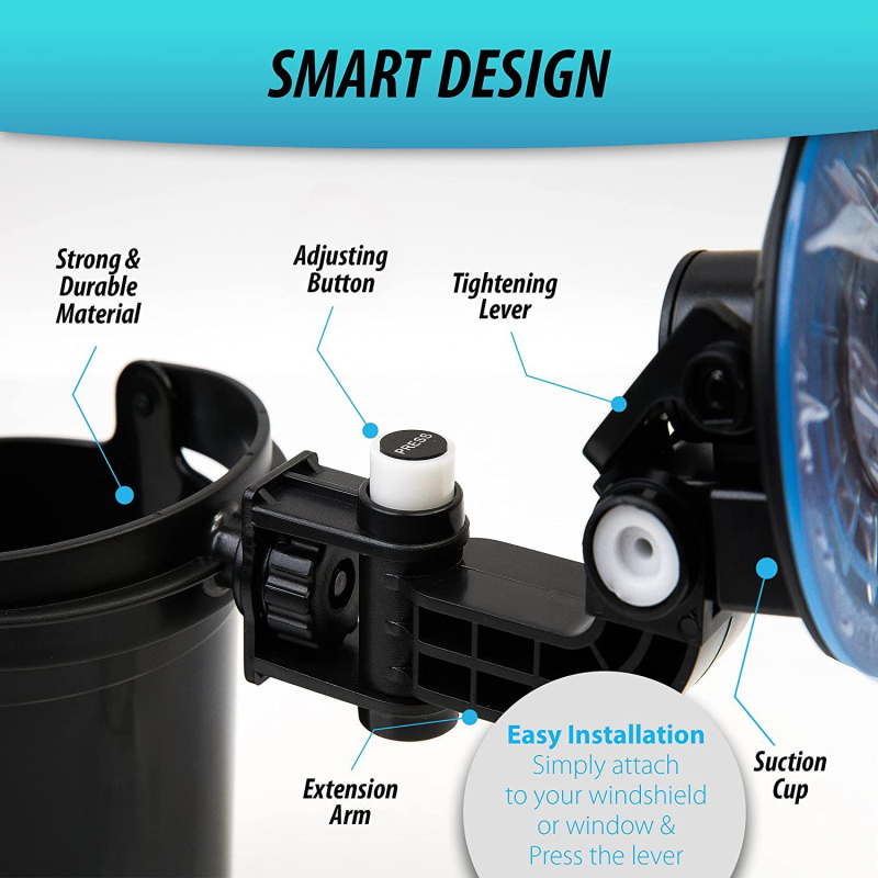 Automobilio gėrimų laikiklis iš ABS medžiagos, lipniu tvirtinimu, sulankstomas ir reguliuojamas, su siurbtuku priekinio stiklo