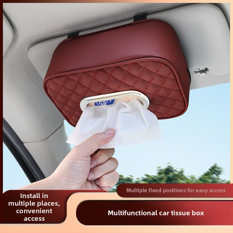 Youbeimei odinė automobilio servetėlių dėžutė su dirželiu, universalus automobilio vidinis priedas