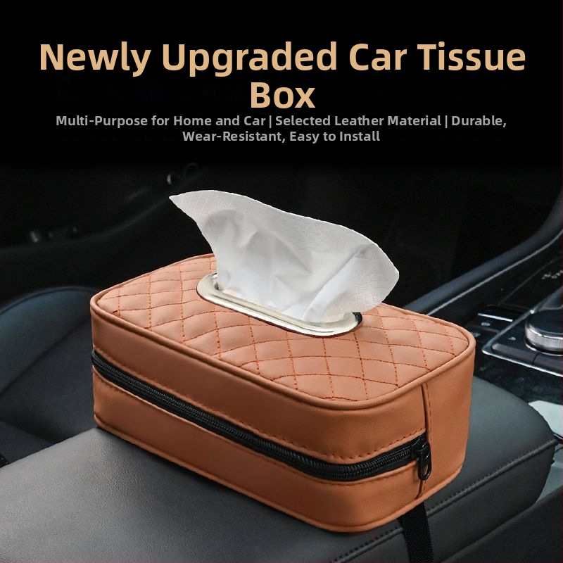 Youbeimei кожена кутия за салфетки за автомобил с лента за закрепване, универсална вътрешна принадлежност