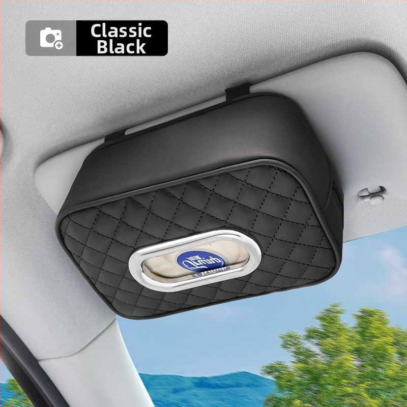 Youbeimei odinė automobilio servetėlių dėžutė su dirželiu, universalus automobilio vidinis priedas