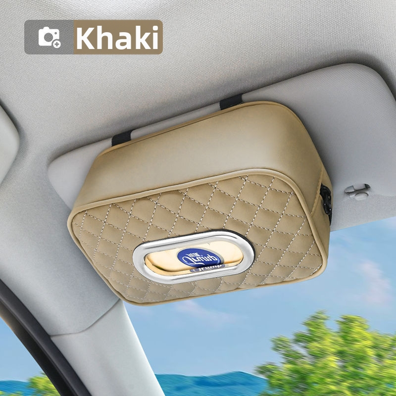 Youbeimei odinė automobilio servetėlių dėžutė su dirželiu, universalus automobilio vidinis priedas