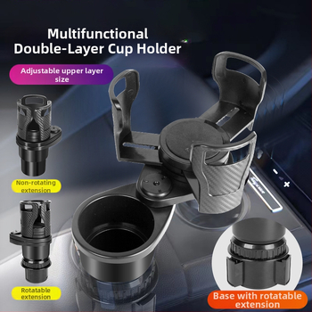 Sukamas dviejų sluoksnių puodelių laikiklis automobilių centrinėje konsoleje su padėklu – ABS, 123 modelis, prietaisų skydelis