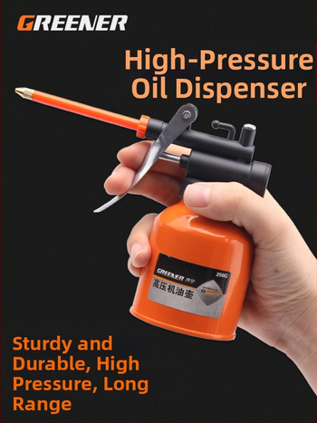 Namų naudojimui skirtas alyvos indas su ilgu antgaliu – rankinis tepalų įrankis, skaidrus korpusas