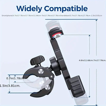 Универсален държач за телефон за кормило на мотоциклет, електрически велосипед и велосипед – ударопоглъщащ, метал + ABS + силиконов гел