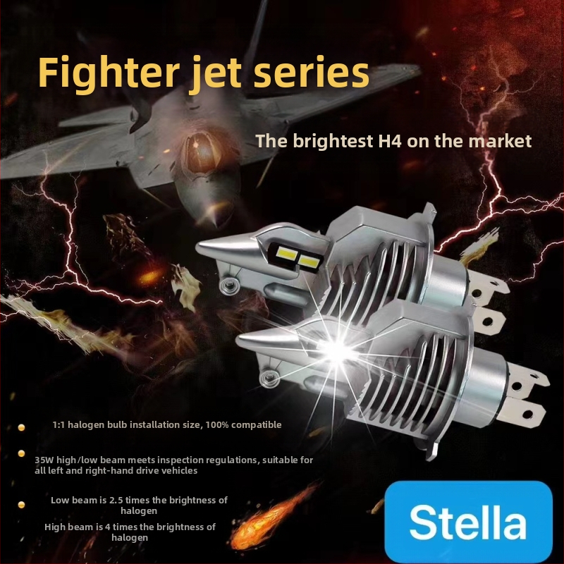 LED фар за мотоциклет с лазерна матрична система, интегрирано далечно и близко осветление, тризъбна крушка, модел H4 (Материал: авиационен алуминий; Напрежение: 12–24V; Светлинен поток: 12000Lm; Защита: 68)