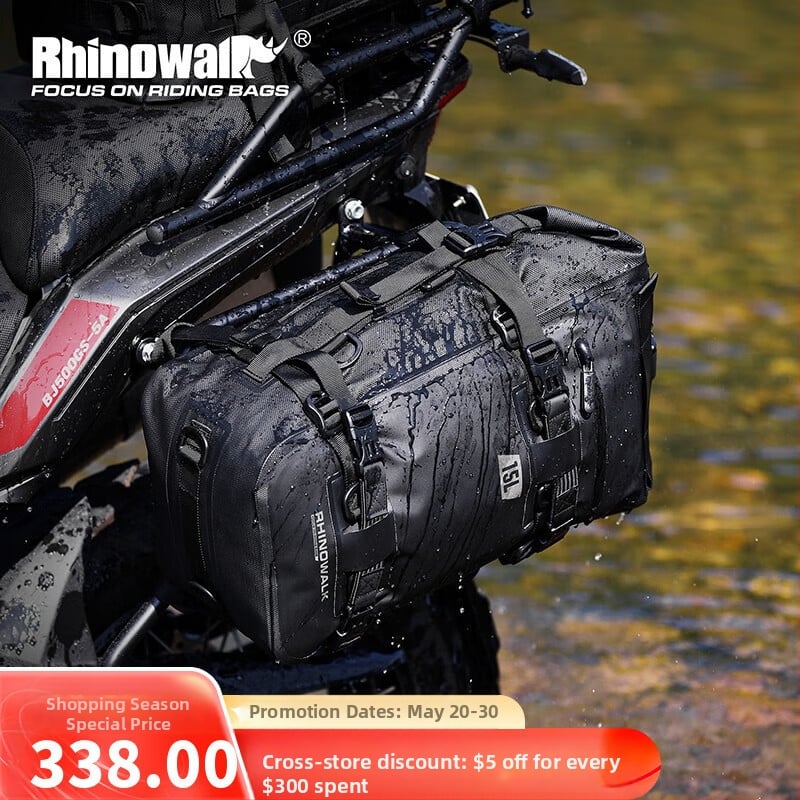 Motociklo vandeniui atspari šoninė ir galinė krepšė MT2215, 8-15-30L, Rhinowalk Rhino