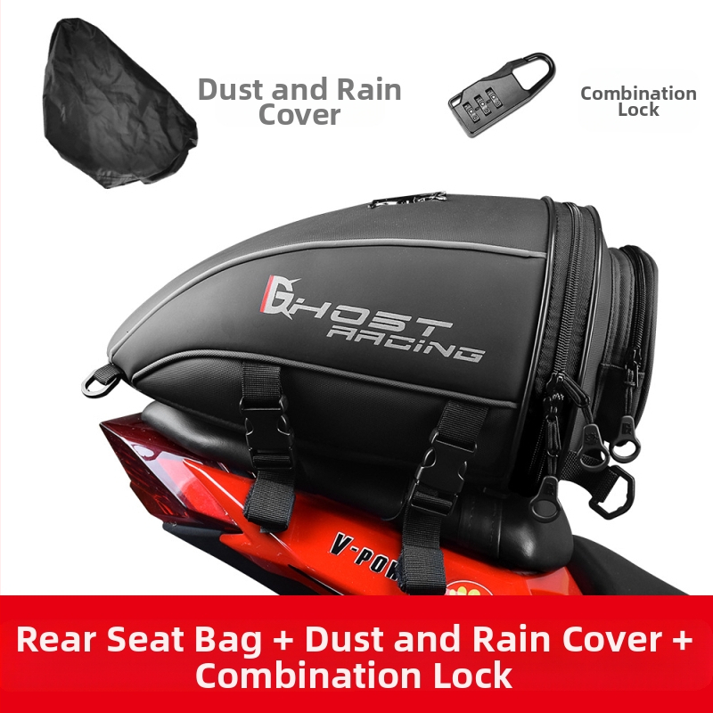 Motociklo galinio skyriaus krepšys iš PU odos ir plėvelės, 10L talpa, model GR-CWB06, lietaus apsauga įtraukta