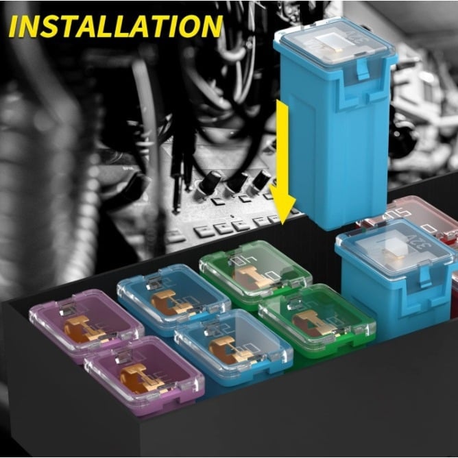 HM automobilių saugiklių rinkinys žemos dėžutės formos, aukštos kokybės, 36 vnt., 20A–80A