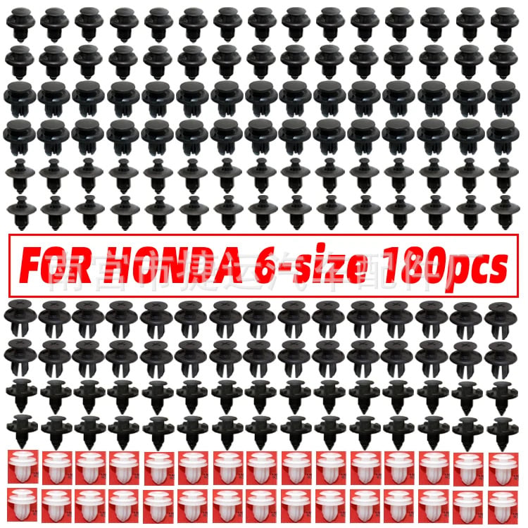 Honda Civic, Accord, CR-V számára lökhárító klipek készlet – 180 darab, 6 típus, PPC nylon műanyag