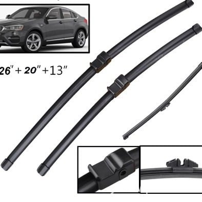 Комплект чистачки за BMW X3 (предни и задни), модел KJ-029, 12V, 150° обхват на чистене, естествен каучук + стоманена конструкция.