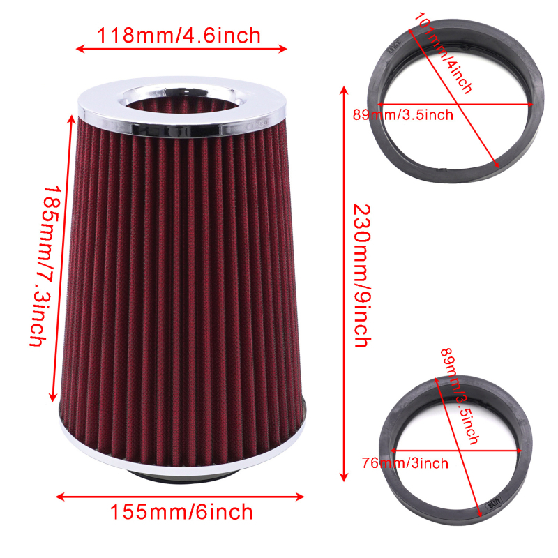 Automobilio oro filtras su grybų galvute, didelio srauto, universalus modelis, XH-UN092, įsiurbimo vamzdo skersmuo 3 coliai